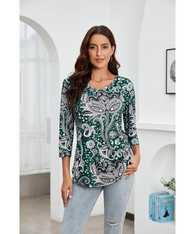 Tunic Tops for Women 3/4 Sleeve V Neck Womens Tunics Floral Curved Hem Swing Casual Blouse T Shirts for Leggings 01-green Pai...