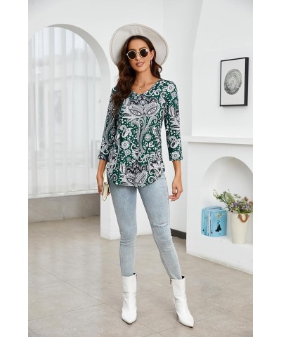 Tunic Tops for Women 3/4 Sleeve V Neck Womens Tunics Floral Curved Hem Swing Casual Blouse T Shirts for Leggings 01-green Pai...