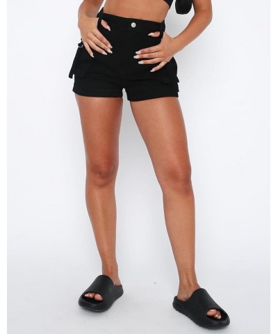 Womens Casual High Waist Cargo Shorts with Pockets Summer Short Hot Pants Black $13.52 Shorts