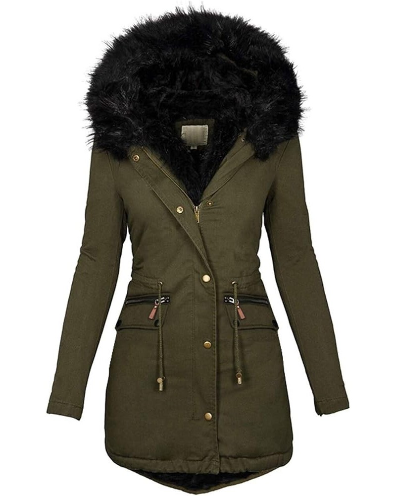 Winter Coats for Women Plus Size Parkas Outwear with Hooded Collar Padded Zip Up Jackets Thick Warm Puffer Down F-army Green ...