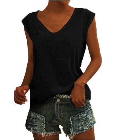 Tank Top for Women Plus Size Crewneck Loose Basic Solid Color Casual Summer Sleeveless Shirts Blouses Tunics Tops D Black $6....