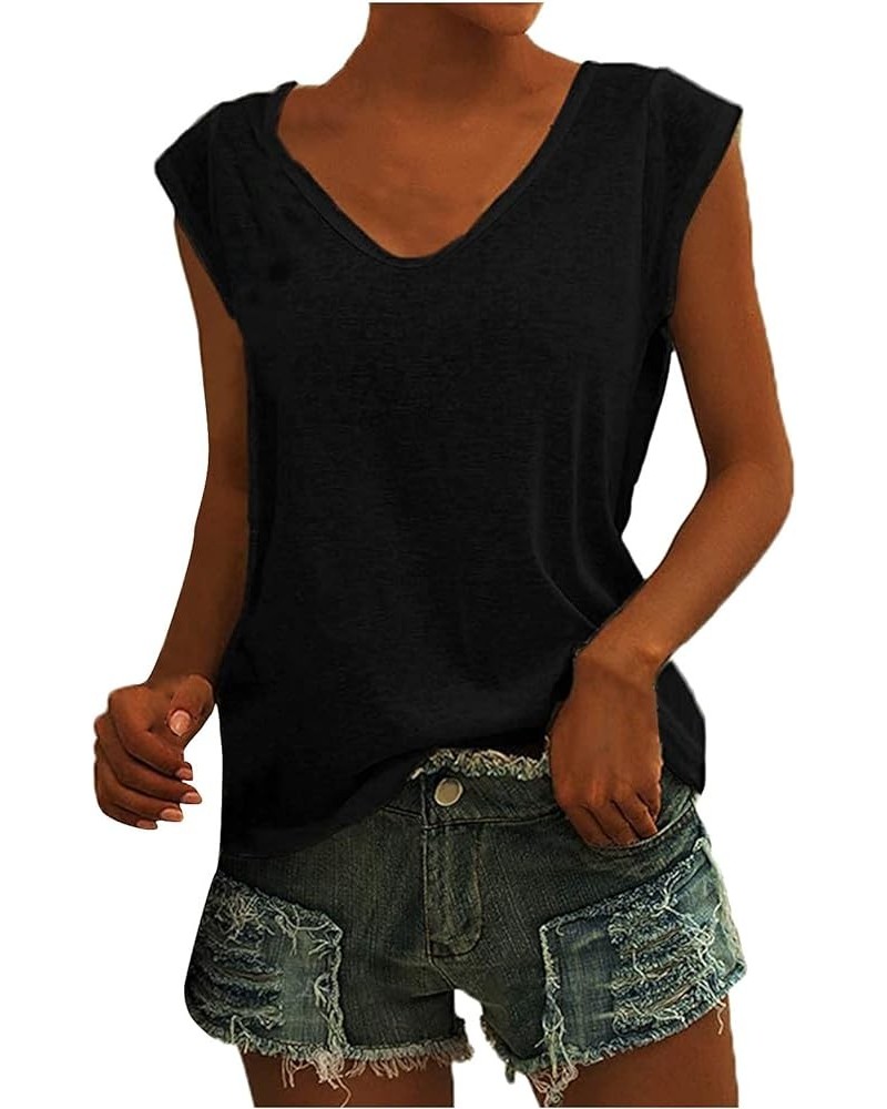 Tank Top for Women Plus Size Crewneck Loose Basic Solid Color Casual Summer Sleeveless Shirts Blouses Tunics Tops D Black $6....