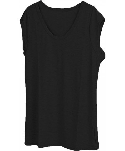 Tank Top for Women Plus Size Crewneck Loose Basic Solid Color Casual Summer Sleeveless Shirts Blouses Tunics Tops D Black $6....