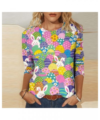 Happy Easter Shirts for Ladies Womens Three Quarter Sleeve Tops Funny Bunny Graphic Shirts Ruond Neck Blouses Multicolor $4.0...