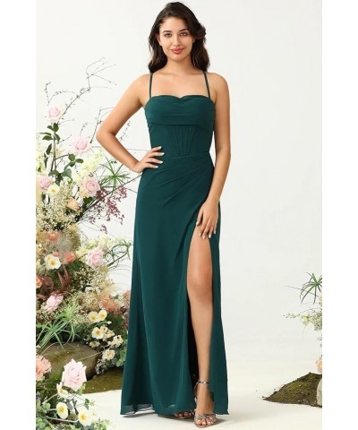 Spaghetti Straps Bridesmaid Dresses for Women Side Slit Chiffon Pleated Formal Evening Dress YMS292 Yellow $31.89 Dresses