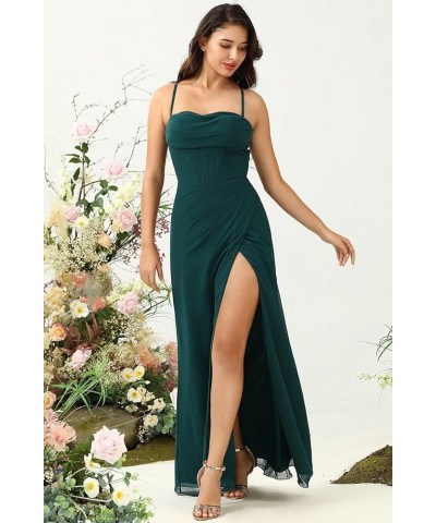 Spaghetti Straps Bridesmaid Dresses for Women Side Slit Chiffon Pleated Formal Evening Dress YMS292 Yellow $31.89 Dresses