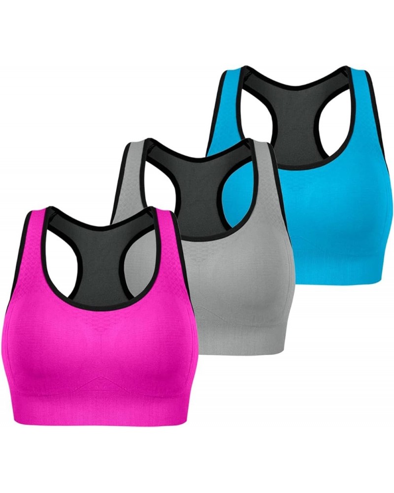 Racerback Sports Bras for Women Seamless Multipack Activewear Bras for Gym Fitness Padded Workout Sleep Everyday Bra Grey/Aqu...