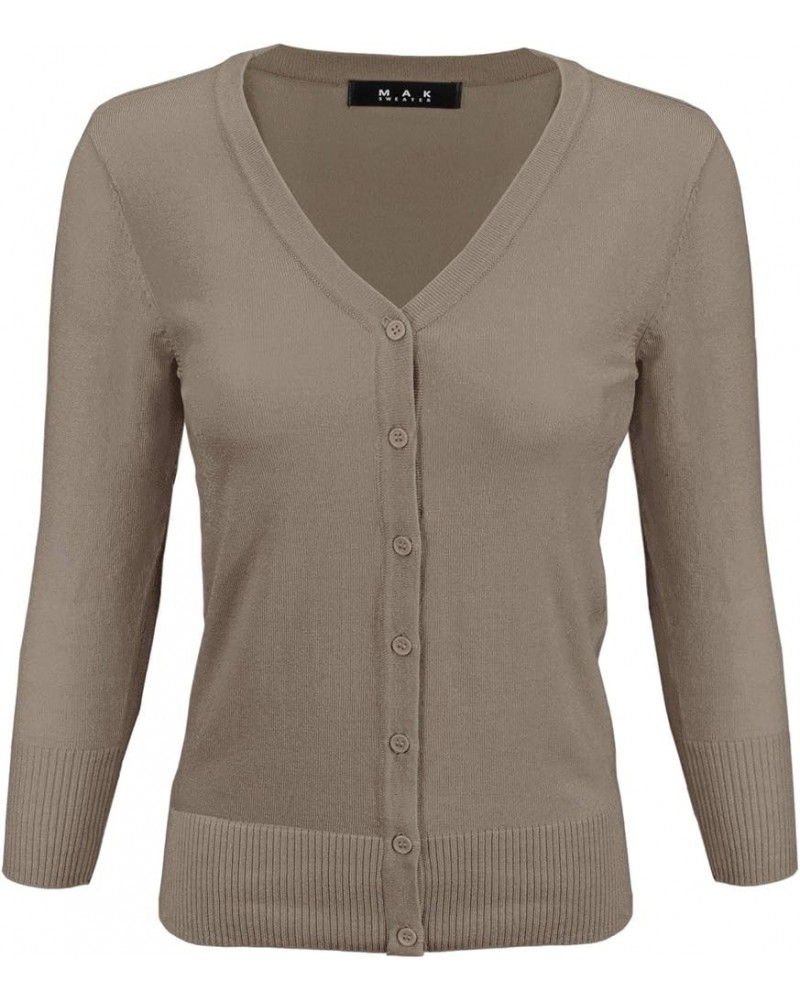 Women's Knit Cardigan Sweater – 3/4 Sleeve V-Neck Basic Classic Casual Button Down Soft Lightweight Top (S-3XL) Clay $12.23 S...