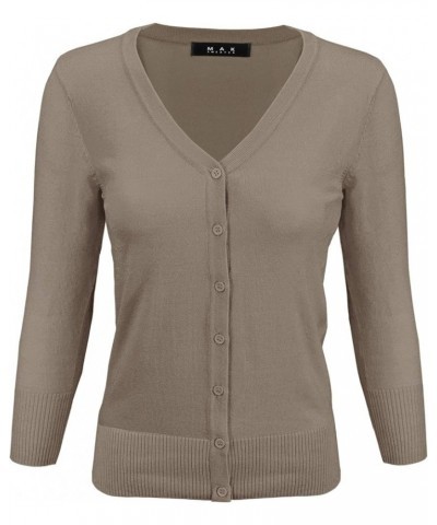 Women's Knit Cardigan Sweater – 3/4 Sleeve V-Neck Basic Classic Casual Button Down Soft Lightweight Top (S-3XL) Clay $12.23 S...