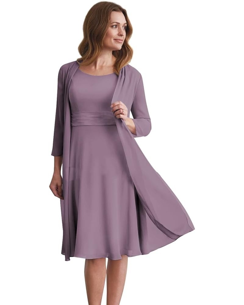 Women's 2 Piece Mother of The Bride Dresses for Wedding with Jacket Knee Length 3/4 Sleeves Formal Dress Wisteria $39.95 Dresses