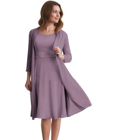 Women's 2 Piece Mother of The Bride Dresses for Wedding with Jacket Knee Length 3/4 Sleeves Formal Dress Wisteria $39.95 Dresses