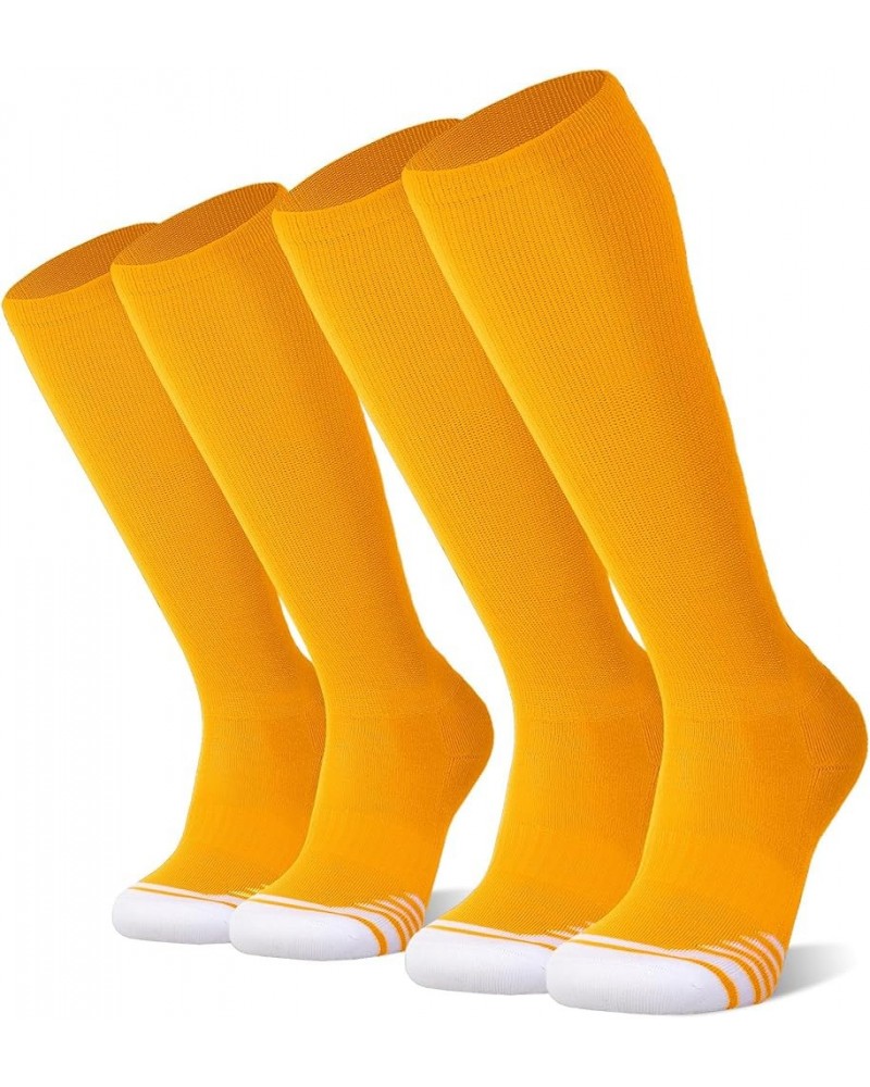 2/3 Pack Baseball Soccer Softball Socks for Kids Youth Men & Women Over-the-Calf Knee High Socks (Multiple Colors) Gold (2 Pa...