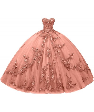 Long Sweetheart Quinceanera Dresses for Women Strapless Corset with Floral Appliques Beaded Tulle Prom Dress Dusty Orange $49...