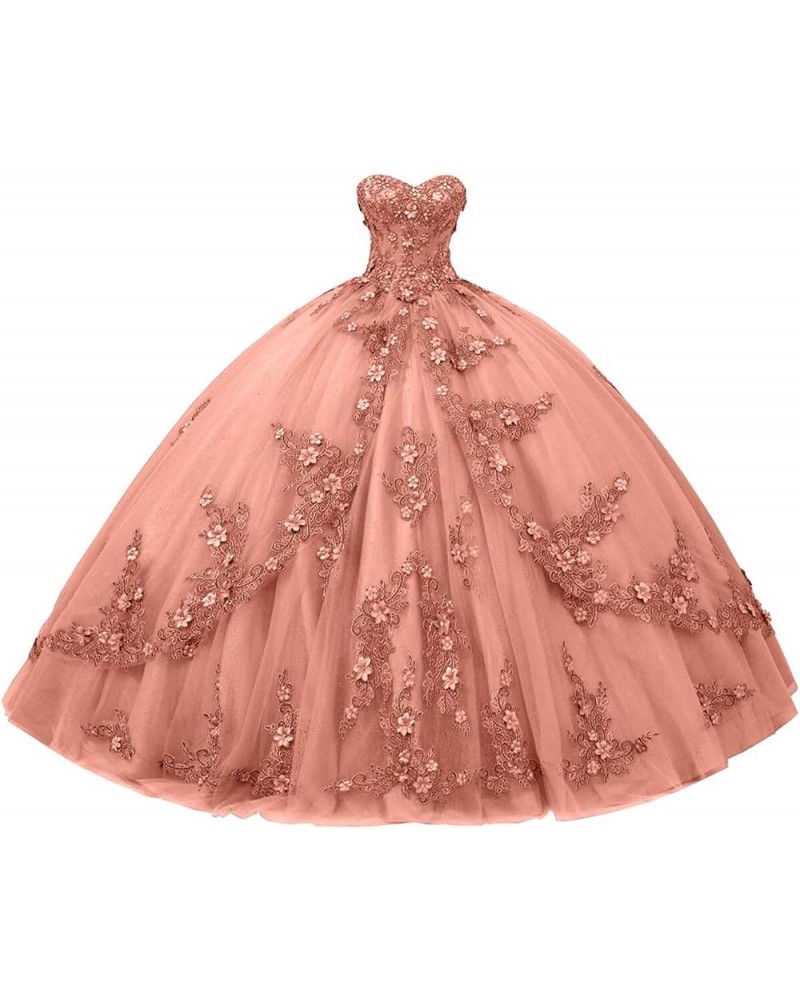 Long Sweetheart Quinceanera Dresses for Women Strapless Corset with Floral Appliques Beaded Tulle Prom Dress Dusty Orange $49...