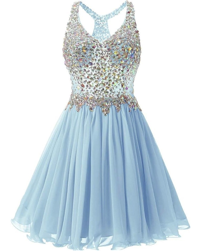 Women's Beaded Chiffon Homecoming Dresses Short Prom Gown 2024 Cocktail Party Dress Light Blue $34.04 Dresses