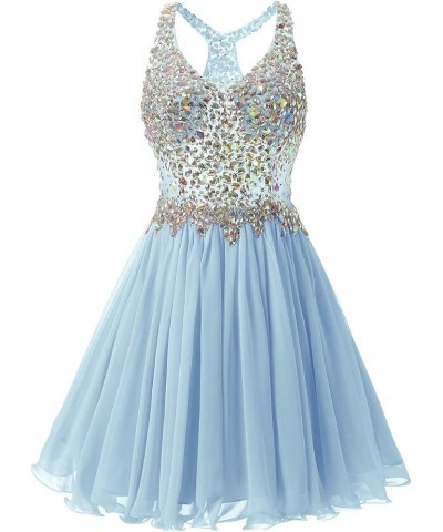 Women's Beaded Chiffon Homecoming Dresses Short Prom Gown 2024 Cocktail Party Dress Light Blue $34.04 Dresses