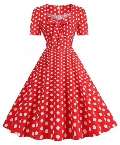 Womens Fashion Trendy Polka Dot Printed Retro Dress Sexy Elegant Square Neck Tunic Big Swing Dresses Casual Prom Dress 2-red ...