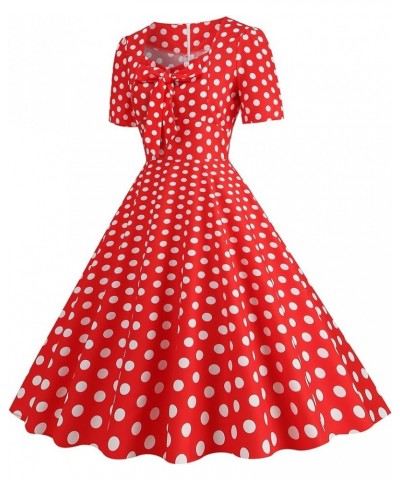 Womens Fashion Trendy Polka Dot Printed Retro Dress Sexy Elegant Square Neck Tunic Big Swing Dresses Casual Prom Dress 2-red ...