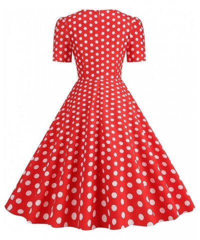 Womens Fashion Trendy Polka Dot Printed Retro Dress Sexy Elegant Square Neck Tunic Big Swing Dresses Casual Prom Dress 2-red ...