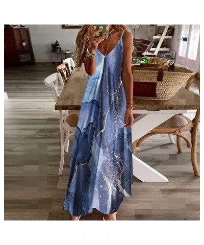 Women's Casual Loose Sundress Long Dress Sleeveless Tie Dye Split Maxi Dresses Summer Beach Dress with Pockets H1d-blue $9.21...