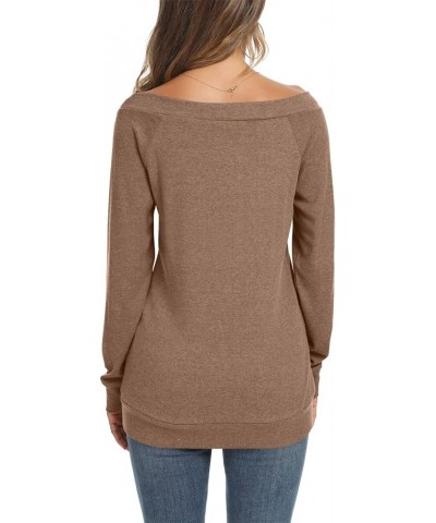 Womens Cute Sexy Off Shoulder Blouses Long Sleeve Boat Neck Tunics Tops Brown $7.64 Tops