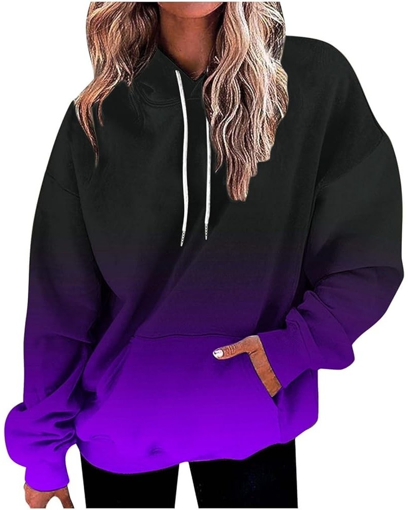 Hoodies for Women Drawstring Pullover with Pocket Gradient Print Oversized Sweatshirt Casual Crewneck Hooded Tops 07 Purple $...