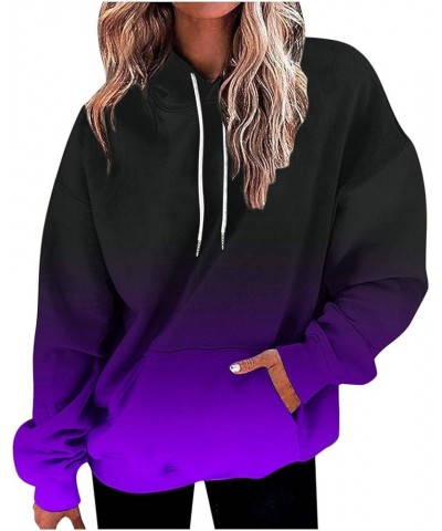 Hoodies for Women Drawstring Pullover with Pocket Gradient Print Oversized Sweatshirt Casual Crewneck Hooded Tops 07 Purple $...