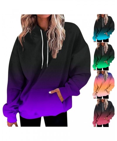 Hoodies for Women Drawstring Pullover with Pocket Gradient Print Oversized Sweatshirt Casual Crewneck Hooded Tops 07 Purple $...