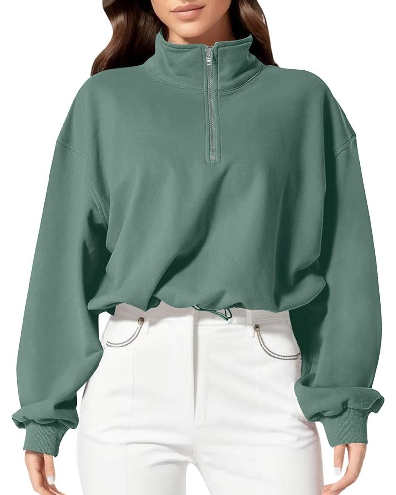 Womens Crop Sweatshirt Oversized Half Zip Stand Collar Pullover Tops Activewear Jacket Bean Green $15.90 Hoodies & Sweatshirts