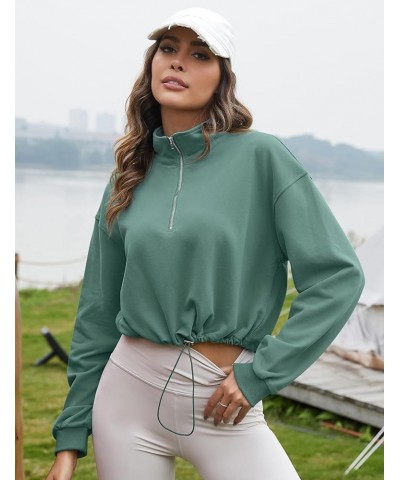 Womens Crop Sweatshirt Oversized Half Zip Stand Collar Pullover Tops Activewear Jacket Bean Green $15.90 Hoodies & Sweatshirts