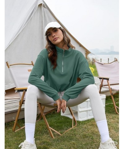 Womens Crop Sweatshirt Oversized Half Zip Stand Collar Pullover Tops Activewear Jacket Bean Green $15.90 Hoodies & Sweatshirts