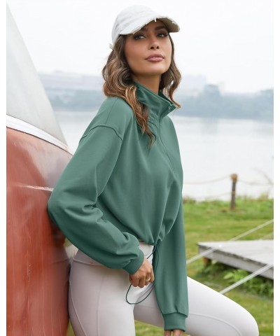 Womens Crop Sweatshirt Oversized Half Zip Stand Collar Pullover Tops Activewear Jacket Bean Green $15.90 Hoodies & Sweatshirts