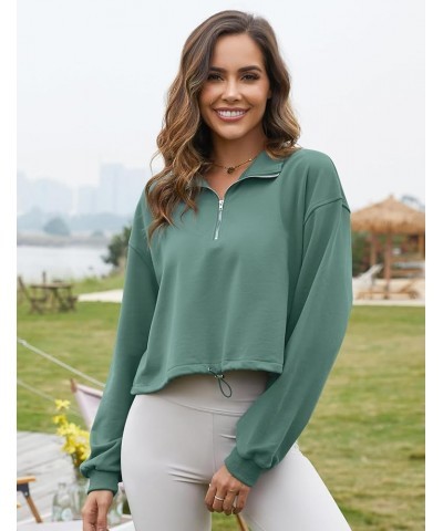 Womens Crop Sweatshirt Oversized Half Zip Stand Collar Pullover Tops Activewear Jacket Bean Green $15.90 Hoodies & Sweatshirts