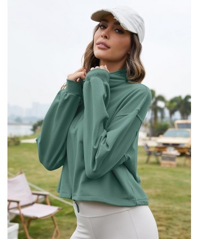 Womens Crop Sweatshirt Oversized Half Zip Stand Collar Pullover Tops Activewear Jacket Bean Green $15.90 Hoodies & Sweatshirts