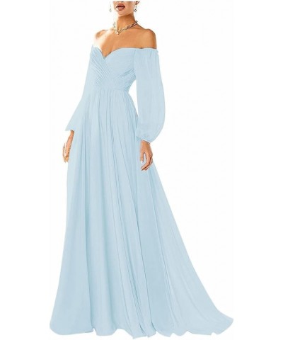 Off Shoulder Chiffon Bridesmaid Dresses for Wedding Guest Long Sleeve Simple Wedding Dresses for Bride Light Blue $36.46 Dresses