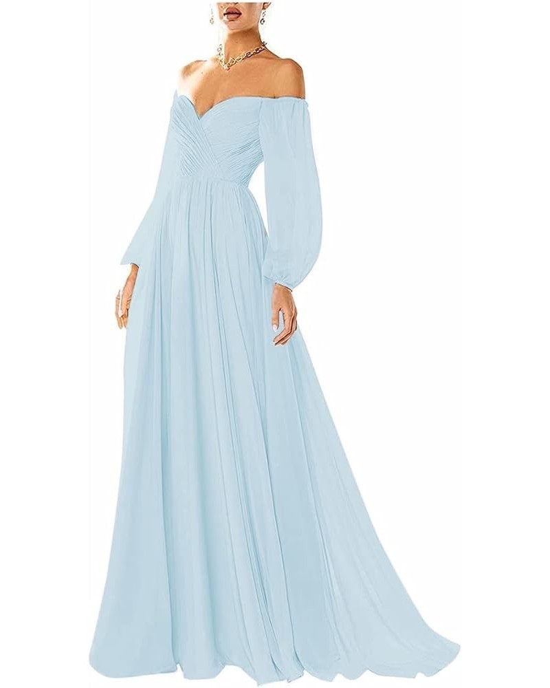 Off Shoulder Chiffon Bridesmaid Dresses for Wedding Guest Long Sleeve Simple Wedding Dresses for Bride Light Blue $36.46 Dresses