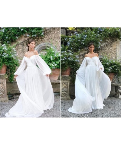 Off Shoulder Chiffon Bridesmaid Dresses for Wedding Guest Long Sleeve Simple Wedding Dresses for Bride Light Blue $36.46 Dresses