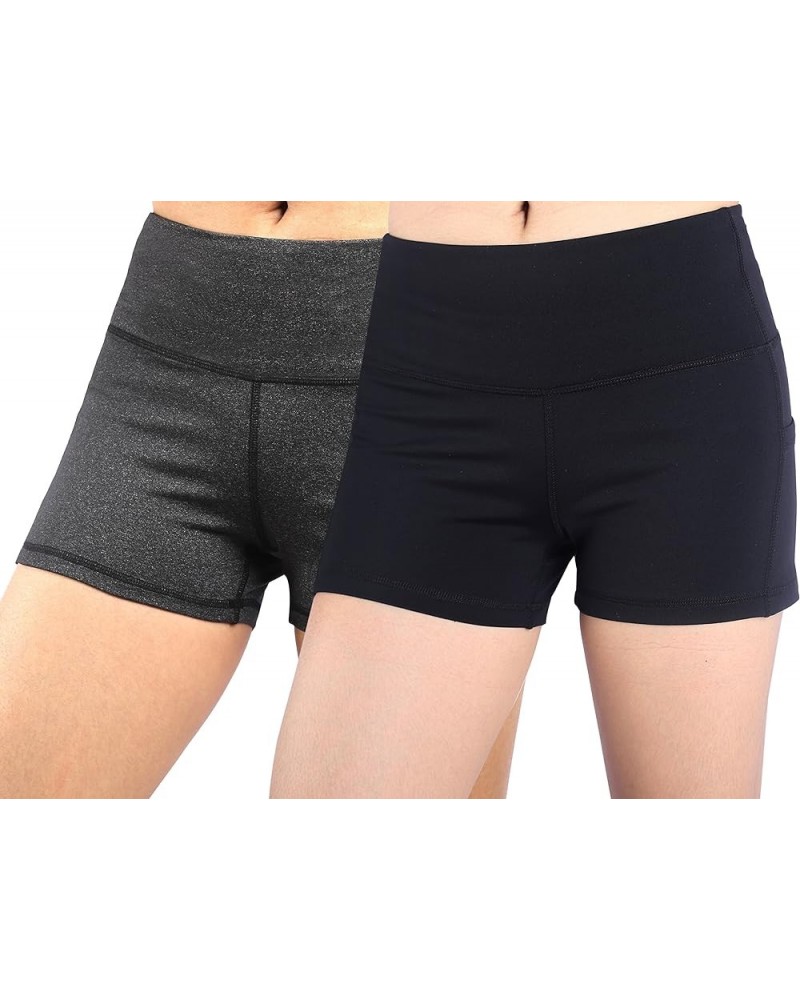 Womens Workout Yoga Short Pants Active Running Shorts Pocket Black/Gray(2pack) $15.20 Shorts