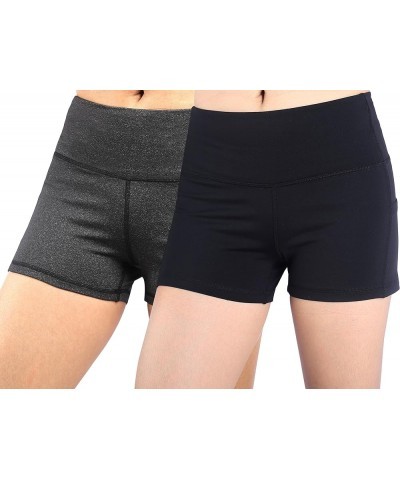 Womens Workout Yoga Short Pants Active Running Shorts Pocket Black/Gray(2pack) $15.20 Shorts