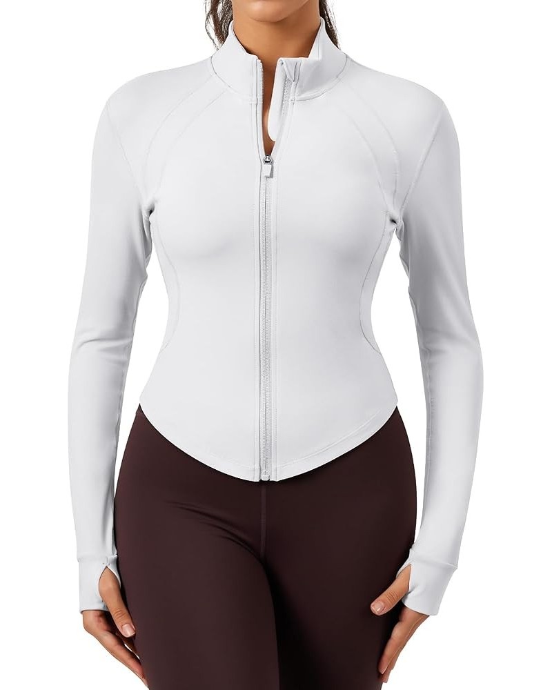 Women's Lightweight BBL Jacket - Full Zip Up Cropped Slim Fit Yoga & Gym Workout Jackets With Thumb Hole 1 White $14.85 Activ...