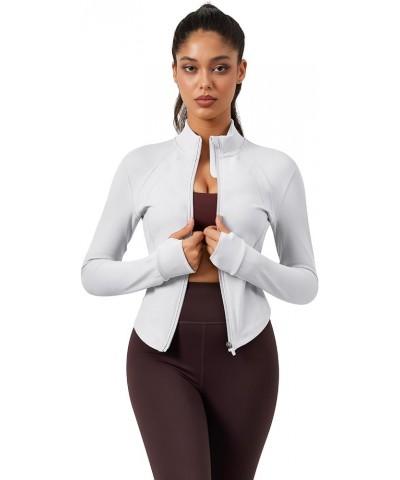 Women's Lightweight BBL Jacket - Full Zip Up Cropped Slim Fit Yoga & Gym Workout Jackets With Thumb Hole 1 White $14.85 Activ...