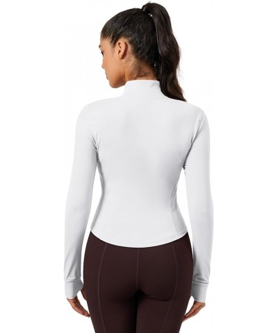 Women's Lightweight BBL Jacket - Full Zip Up Cropped Slim Fit Yoga & Gym Workout Jackets With Thumb Hole 1 White $14.85 Activ...