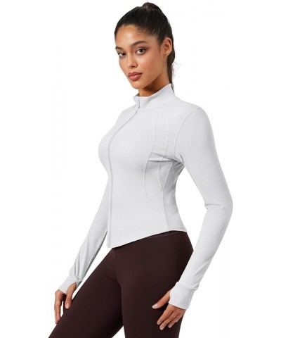 Women's Lightweight BBL Jacket - Full Zip Up Cropped Slim Fit Yoga & Gym Workout Jackets With Thumb Hole 1 White $14.85 Activ...