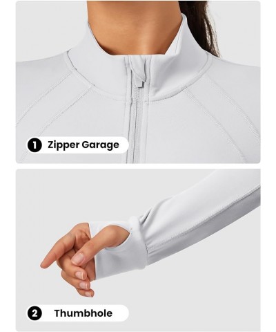 Women's Lightweight BBL Jacket - Full Zip Up Cropped Slim Fit Yoga & Gym Workout Jackets With Thumb Hole 1 White $14.85 Activ...