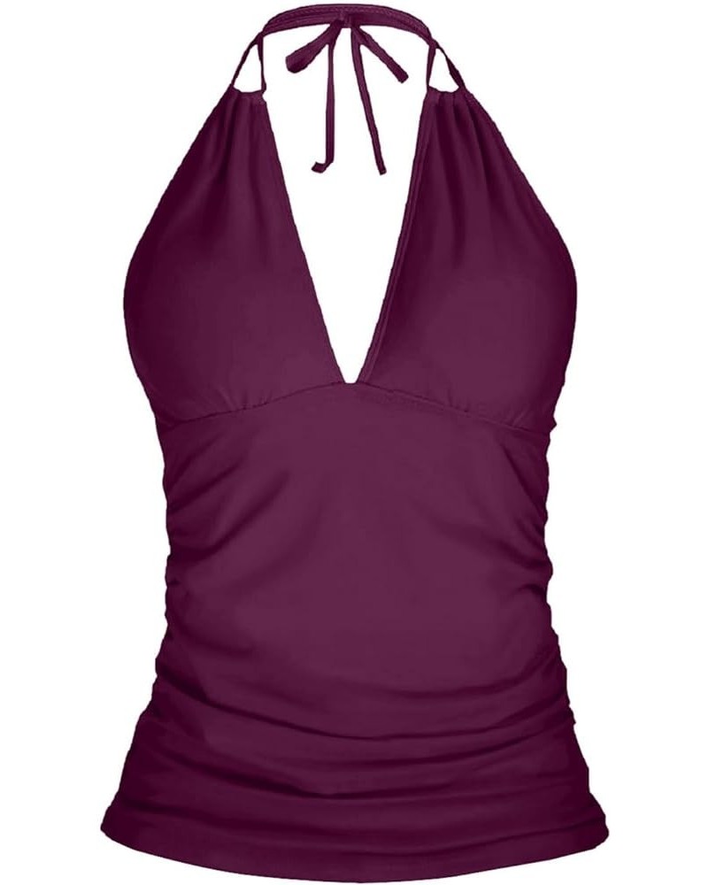 Women's Halter Tankini Top No Bottom V Neck Swim Top Tummy Control Bathing Suit Top Purple $18.54 Swimsuits