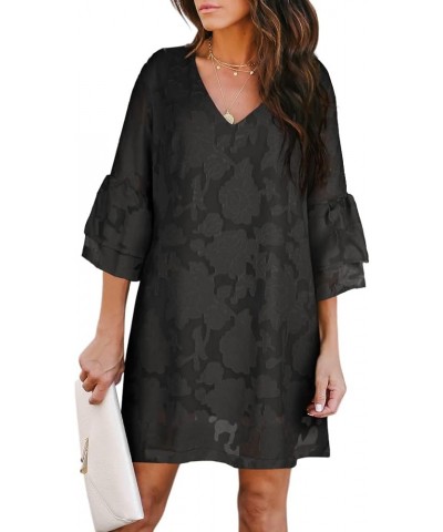 Women's 2024 Summer Dress Sweet & Cute V-Neck Self Tie 3/4 Sleeve Casual Shift Dress O2: Black $21.07 Dresses