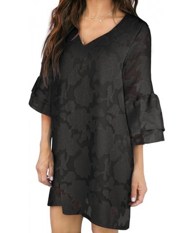 Women's 2024 Summer Dress Sweet & Cute V-Neck Self Tie 3/4 Sleeve Casual Shift Dress O2: Black $21.07 Dresses