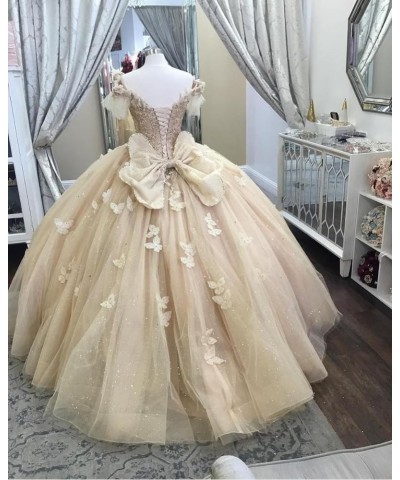 Off Shoulder Quinceanera Dresses Ball Gown 3D Butterfly Sweet 16 Dresses for Teens Puffy Tulle Pageant Gown CXL086 Dusty Blue...