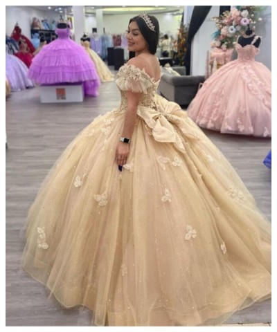 Off Shoulder Quinceanera Dresses Ball Gown 3D Butterfly Sweet 16 Dresses for Teens Puffy Tulle Pageant Gown CXL086 Dusty Blue...