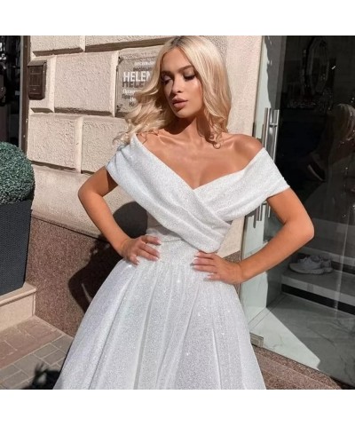 Off Shoulder Tulle Prom Dresses Tea Length Ball Gown Sparkly Formal Evening Party Gowns Lilac $40.80 Dresses